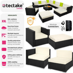 Tectake Garden Furniture Set Las Vegas - Large Outdoor Corner Sofa, Armchair, Coffee Table  - Black - thumbnail 2