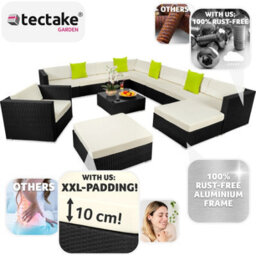 Tectake Garden Furniture Set Las Vegas - Large Outdoor Corner Sofa, Armchair, Coffee Table  - Black - thumbnail 3