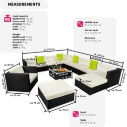 Tectake Garden Furniture Set Las Vegas - Large Outdoor Corner Sofa, Armchair, Coffee Table  - Black - thumbnail 6