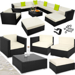 Tectake Garden Furniture Set Las Vegas - Large Outdoor Corner Sofa, Armchair, Coffee Table  - Black