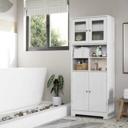 Tall Storage Cabinet, Bathroom Storage Cabinet With Frosted Glass Doors, Kitchen - thumbnail 3