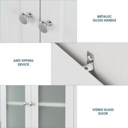 Tall Storage Cabinet, Bathroom Storage Cabinet With Frosted Glass Doors, Kitchen - thumbnail 4