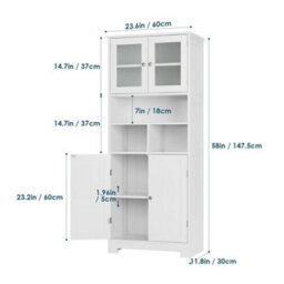 Tall Storage Cabinet, Bathroom Storage Cabinet With Frosted Glass Doors, Kitchen - thumbnail 2