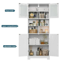 Tall Storage Cabinet, Bathroom Storage Cabinet With Frosted Glass Doors, Kitchen - thumbnail 5