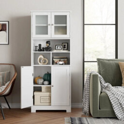 Tall Storage Cabinet, Bathroom Storage Cabinet With Frosted Glass Doors, Kitchen - thumbnail 6