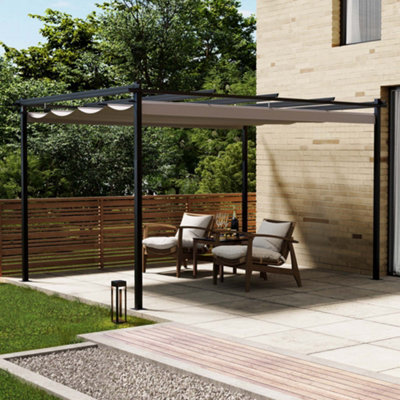 Vonhaus Pergola With Retractable Roof 4 X 3 X 2.2M, Weatherproof, Removable Polyester Canopy, 2 Person Assembly, Steel Material - image 1