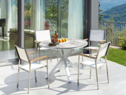 Beliani Garden Dining Set 4 Seater Maletto/grosseto Metal Marble Effect Grey/ White - thumbnail 2
