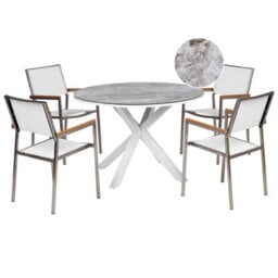 Beliani Garden Dining Set 4 Seater Maletto/grosseto Metal Marble Effect Grey/ White - thumbnail 1