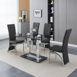 Furniture In Fashion Jet Small Black Glass Dining Table With 4 Ravenna Black Chairs - thumbnail 1