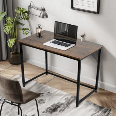 House Of Home 100Cm Computer Desk Rustic Dark Brown With Black Coated Metal Frame Versatile Gaming Desk, For Home And Office - image 1