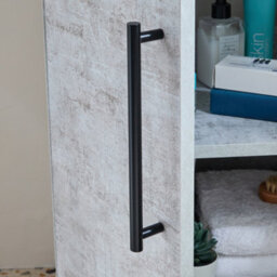 Homestylestore 600mm Concrete Grey Floorstanding Bathroom Vanity Unit And Black T Bar Handle - thumbnail 3
