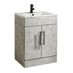 Homestylestore 600mm Concrete Grey Floorstanding Bathroom Vanity Unit And Black T Bar Handle - thumbnail 1