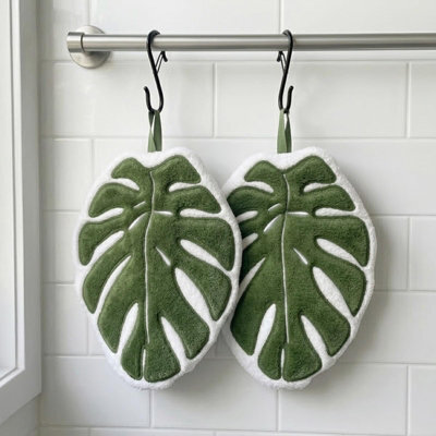 2 Pack Green Leaf Hand Towel Absorbent Super Soft And Fast Drying Hanging Kitchen Towels Leaf Funny Hand Towels For Bath Kitchen - image 1
