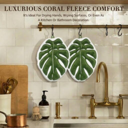 2 Pack Green Leaf Hand Towel Absorbent Super Soft And Fast Drying Hanging Kitchen Towels Leaf Funny Hand Towels For Bath Kitchen - thumbnail 2