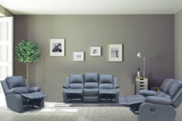 UK Leisure World Recliner Grey Sofa Set Suites Settee  Grey Leather 1 2 3 Seater Armchair Faux Leather (Grey 3-2-1 Sofa Set) - thumbnail 1