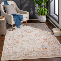 Livabliss Avant Garde-Vintage Beige Blue Orange Traditional Boho Fringe Living Dining Bedroom Rug 200 X 290 Cm Easy Care, Non Shedding