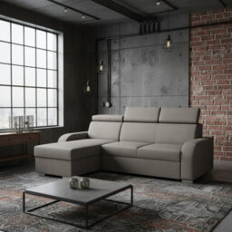 Oslo M 2Rlc Mdf Chipboard Corner Sofa Bed Universal Storage Adjustable Headrests Freestanding Back 235X170X85 Brown - thumbnail 1