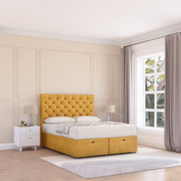 Sloomy Mayfair End Lift Ottoman Bed 5Ft With Sprung Memory Mattress - Mustard Plush & Headboard- King - thumbnail 3