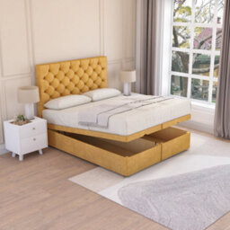 Sloomy Mayfair End Lift Ottoman Bed 5Ft With Sprung Memory Mattress - Mustard Plush & Headboard- King - thumbnail 2