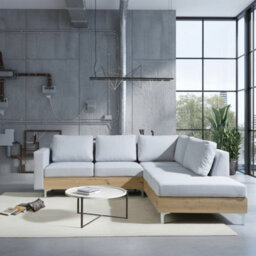 Orlando Wood Corner Sofa Hr Foam Polyurethane Wave Springs Metal Legs Wooden Frame 235X212X85Cm Light Grey And Artisan Right - thumbnail 1