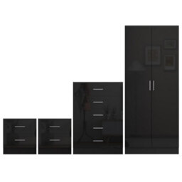 Reflect 2 Door Plain Wardrobe, 5 Drawer Chest, 2X 2 Drawer Bedsides - Black Gloss & Black Oak - Modern Bedroom Furniture Set - thumbnail 5