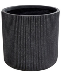 Beliani 37Cm Ribbed Fibre Clay Pot In Graphite Grey - Uv-Resistant, Weatherproof Planter - thumbnail 2
