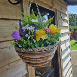 Best Artificial 45Cm / 18Inch Yellow Daffodil Tulip Daisy Mixed Flower Display In Decorative Hanging Basket (Fern Centre) - thumbnail 4