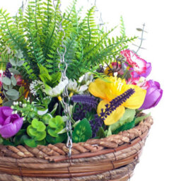 Best Artificial 45Cm / 18Inch Yellow Daffodil Tulip Daisy Mixed Flower Display In Decorative Hanging Basket (Fern Centre) - thumbnail 2