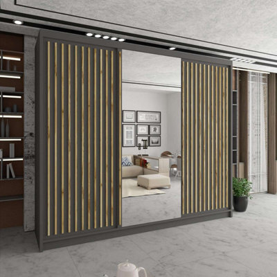 Sliding Wardrobes 4 u LTD Sliding Wardrobes 4U Mailo 2&3 Sliding Door Wardrobe In 4 Colors White, Black, Grey &oak - Grey 250Cm - image 1