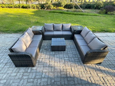 Fimous Rattan Outdoor Furniture Set Patio Garden Sofa Set With 2 Side Table Square Coffee Table Dark Grey Mixed - image 1
