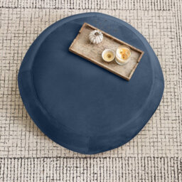 Furniturebox Uk Otis Modern Round Velvet Footstool On Wood Frame With Hidden Feet In Navy - thumbnail 7