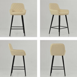 Lakeland Furniture Carson Cream Faux Leather Black Fixed Base Bar Stool - thumbnail 2