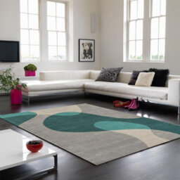 Teal Wool Handmade Modern Easy To Clean Abstract Dining Room Bedroom And Living Room Rug-120Cm X 170Cm - thumbnail 1