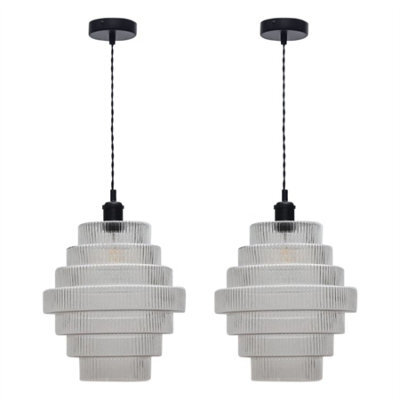First Choice Lighting Set Of 2 Benson - 7 Tier Glass & Black Ceiling Pendant Lights - image 1