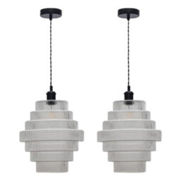 First Choice Lighting Set Of 2 Benson - 7 Tier Glass & Black Ceiling Pendant Lights - thumbnail 1