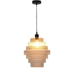 First Choice Lighting Set Of 2 Benson - 7 Tier Glass & Black Ceiling Pendant Lights - thumbnail 3