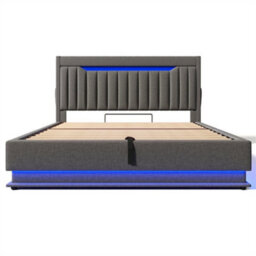 Abrihome Upholstered Bed, 6Ft Double Bed With Led Headboard & Hydraulic Storage, Usb/type-C Charging, Grey (No Mattress) - thumbnail 9