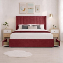 Luxury Red Plush Milan King Size Bed Frame With Mattress 54 Inches Wingback Headboard 2 Footend Storage Drawers - thumbnail 2