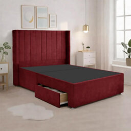 Luxury Red Plush Milan King Size Bed Frame With Mattress 54 Inches Wingback Headboard 2 Footend Storage Drawers - thumbnail 5
