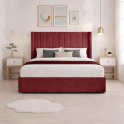 Luxury Red Plush Milan King Size Bed Frame With Mattress 54 Inches Wingback Headboard 2 Footend Storage Drawers - thumbnail 4