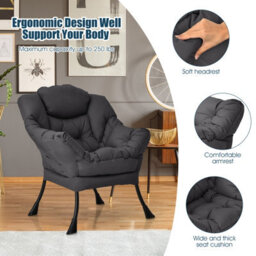 Gainoom Elegant Polyester Fabric Recliner Chair Lounge Armchair Grey - thumbnail 7