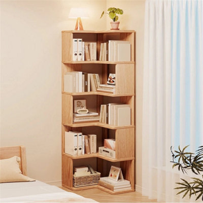 5 Tier Standing Book Shelves Corner Shelf Storage Wood Display Bookcase Unit - image 1