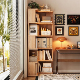 5 Tier Standing Book Shelves Corner Shelf Storage Wood Display Bookcase Unit - thumbnail 3