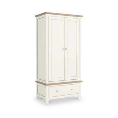 Farro Coconut White Double Wardrobe With Washed Oak Top - By Roseland Furniture - image 1
