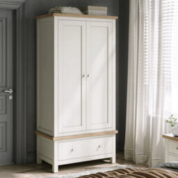 Farro Coconut White Double Wardrobe With Washed Oak Top - By Roseland Furniture - thumbnail 2