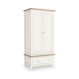 Farro Coconut White Double Wardrobe With Washed Oak Top - By Roseland Furniture - thumbnail 1