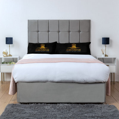 UKBEDFURNITURE Florence Grey Plush  Divan Bed Base With 26 Inch Headboard - No Storage - image 1