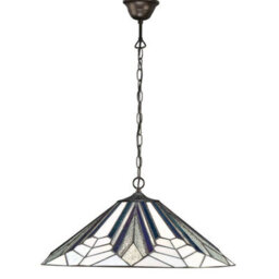 Luminosa Lighting Luminosa Astoria 1 Light Large Ceiling Pendant Dark Bronze, Tiffany Style Glass, E27 - thumbnail 1