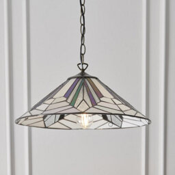 Luminosa Lighting Luminosa Astoria 1 Light Large Ceiling Pendant Dark Bronze, Tiffany Style Glass, E27 - thumbnail 4