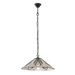 Luminosa Lighting Luminosa Astoria 1 Light Large Ceiling Pendant Dark Bronze, Tiffany Style Glass, E27 - thumbnail 2